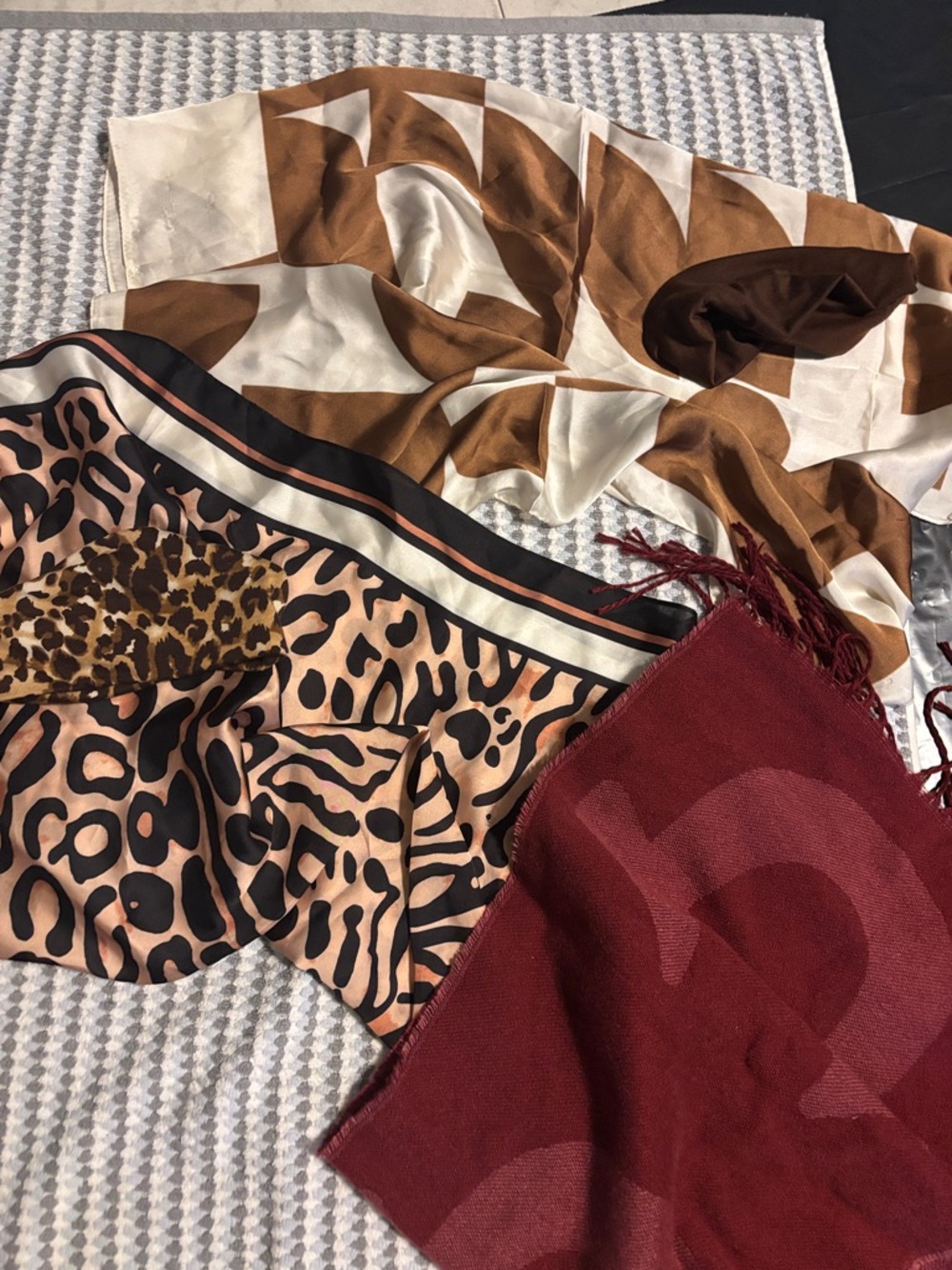 Stylish Multi-Pattern Women’s Scarves & Wraps - Brown, Cream, Leopard & Burgundy